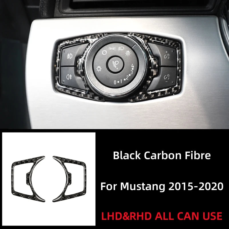 For Ford Mustang GT 2015-2021 Carbon Fiber Car Headlight Switch Cover Trim Stickers Decoration Frame Car Interior Accessories