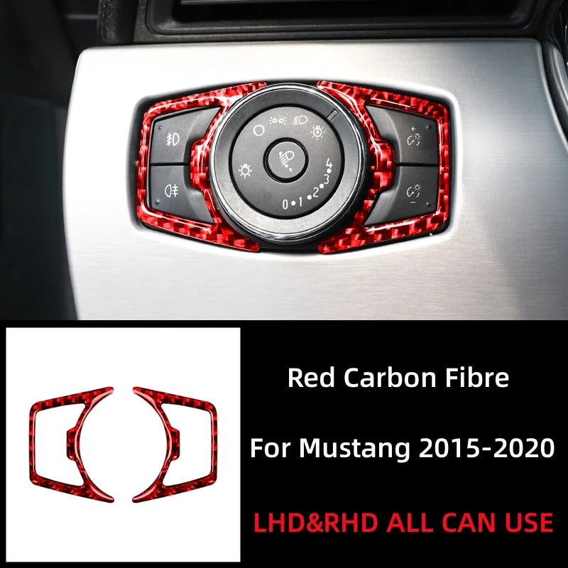 For Ford Mustang GT 2015-2021 Carbon Fiber Car Headlight Switch Cover Trim Stickers Decoration Frame Car Interior Accessories